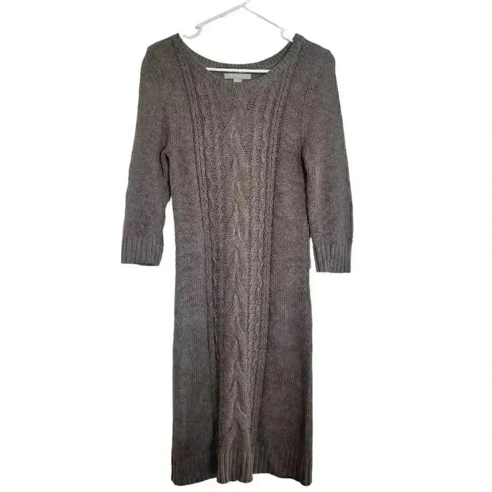 Banana Republic Women's Gray Cotton/Rayon/Nylon Cable Knit Scoop Neck 3/4 Sleeve - Picture 8 of 14